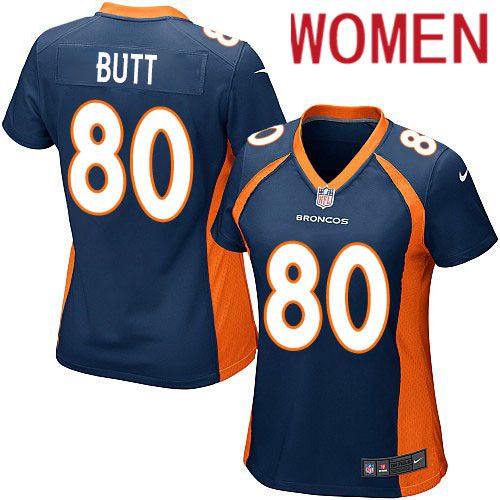 Women Denver Broncos #80 Jake Butt Nike Navy Game NFL Jersey->women nfl jersey->Women Jersey